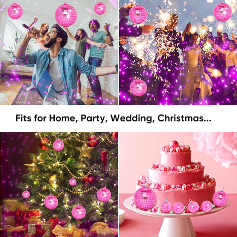 DJBoomy pink mini disco ball 2-4 inch festive Christmas tree accent