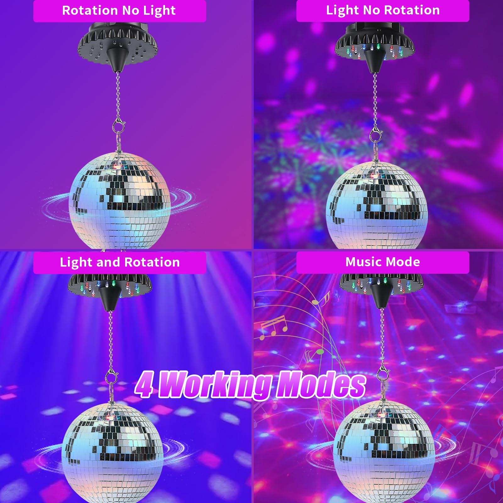 DJBoomy compatible with 4–10 inch mirror balls for versatile decor.