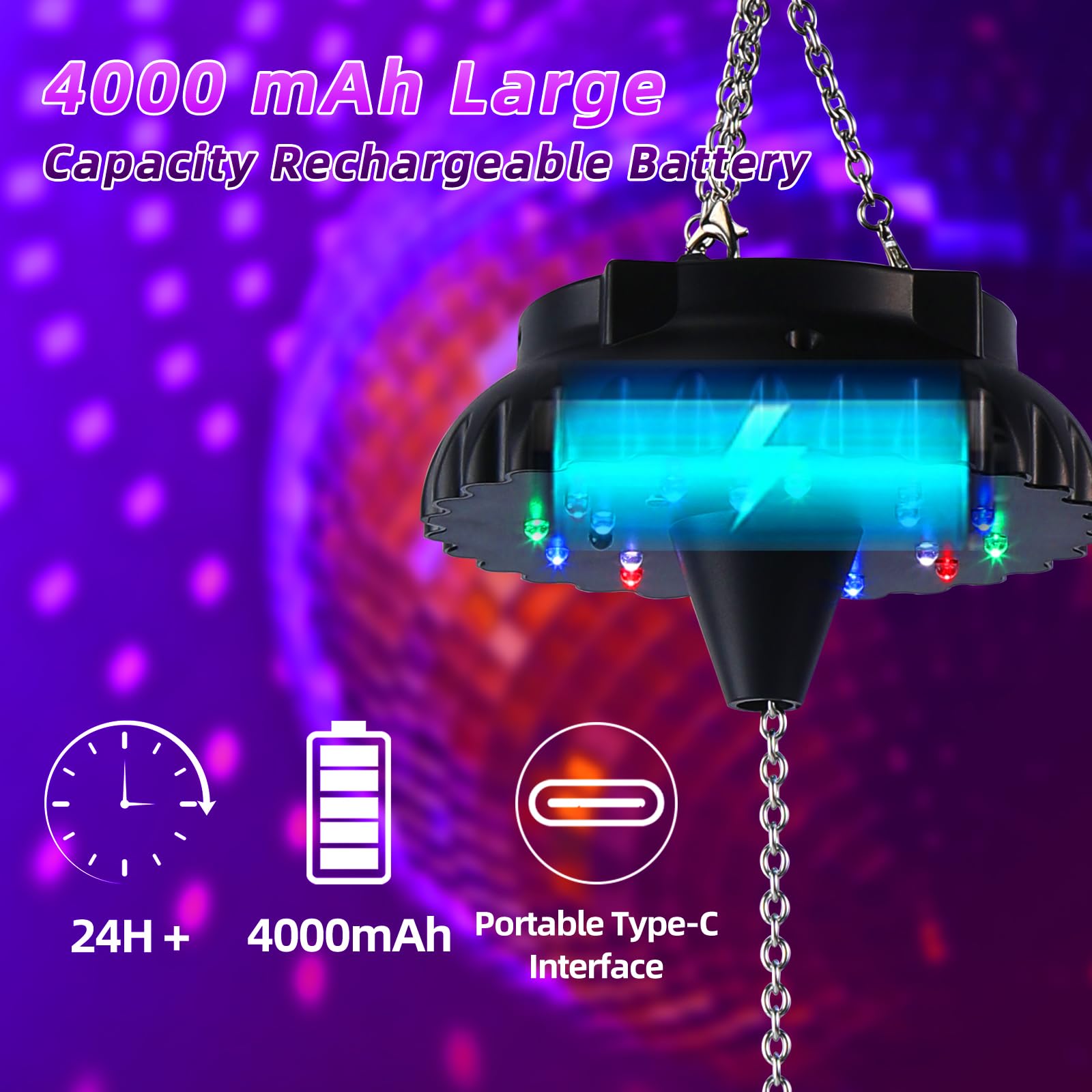 DJBoomy rotating disco ball lights with vivid RGBW effects.