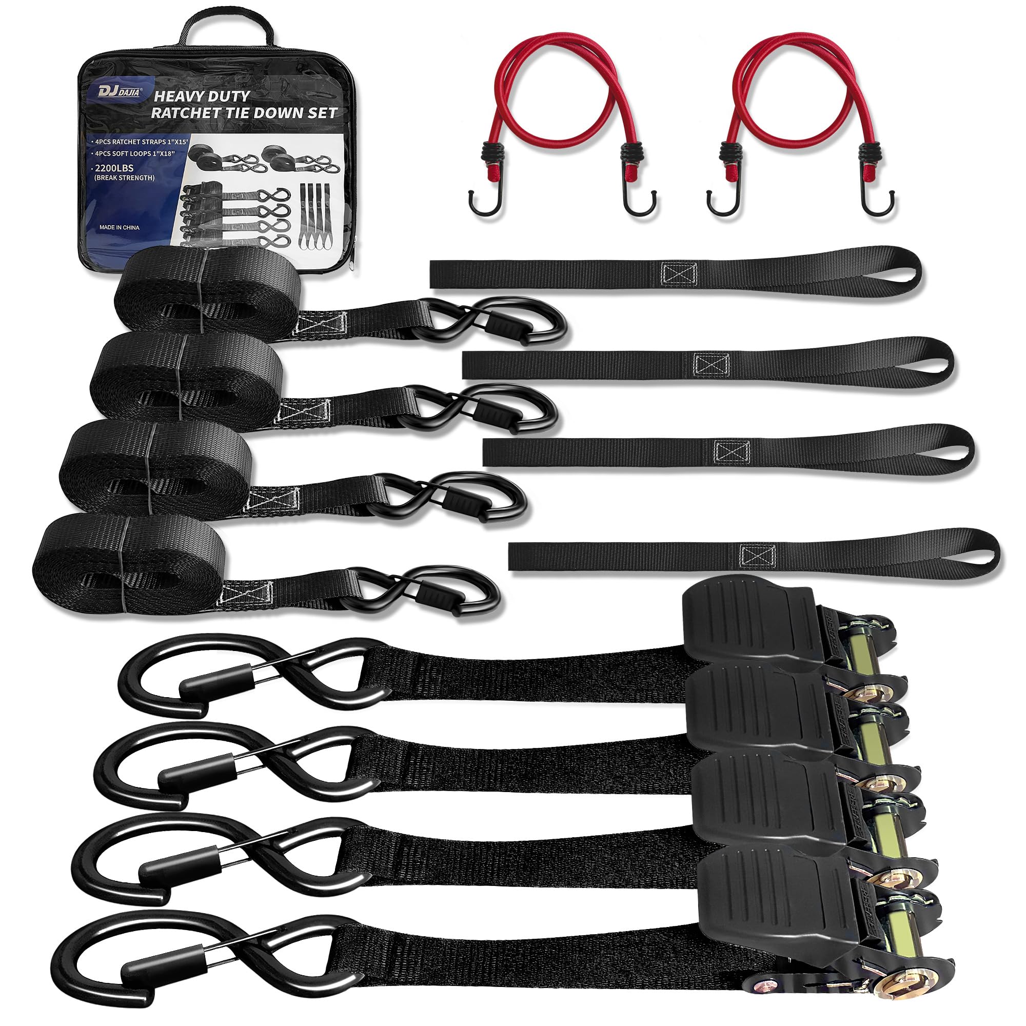 DJDAJIA heavy-duty ratchet strap overview for secure hauling on trucks and trailers