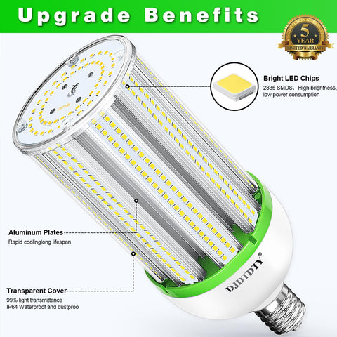 DJDTDTY LED bulb demonstrates E26 and E39 base compatibility for fixtures