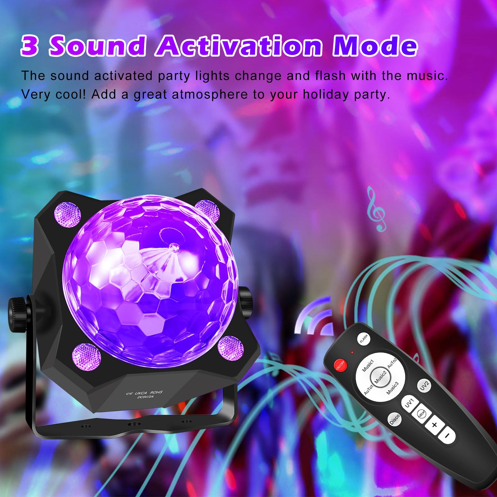 DJPTYGCK glow party light covers up to 450 sq ft from height