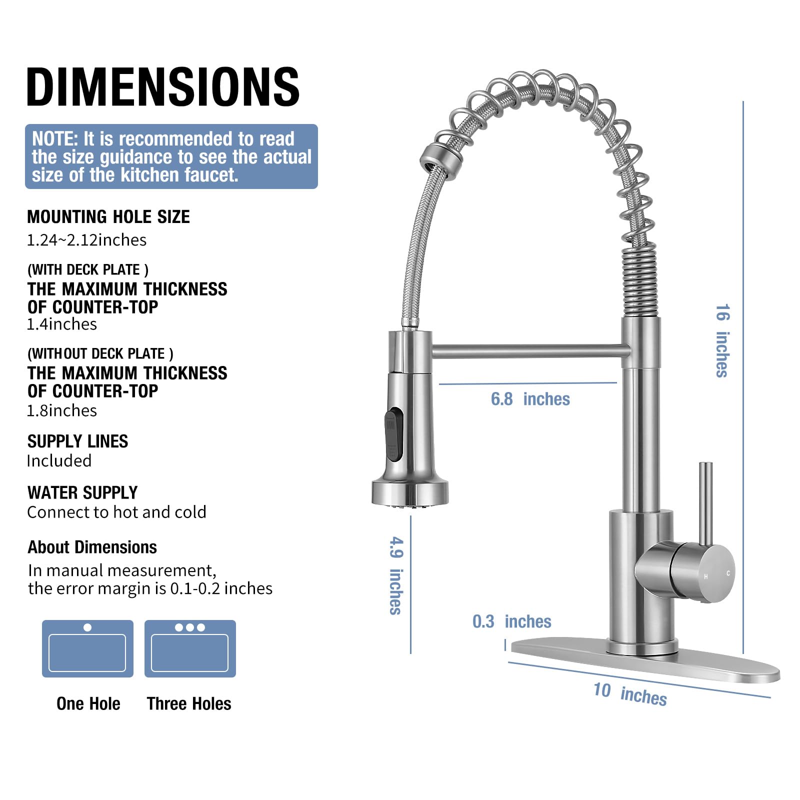 1-hole installation option with included hoses and hardware for DIY setup.