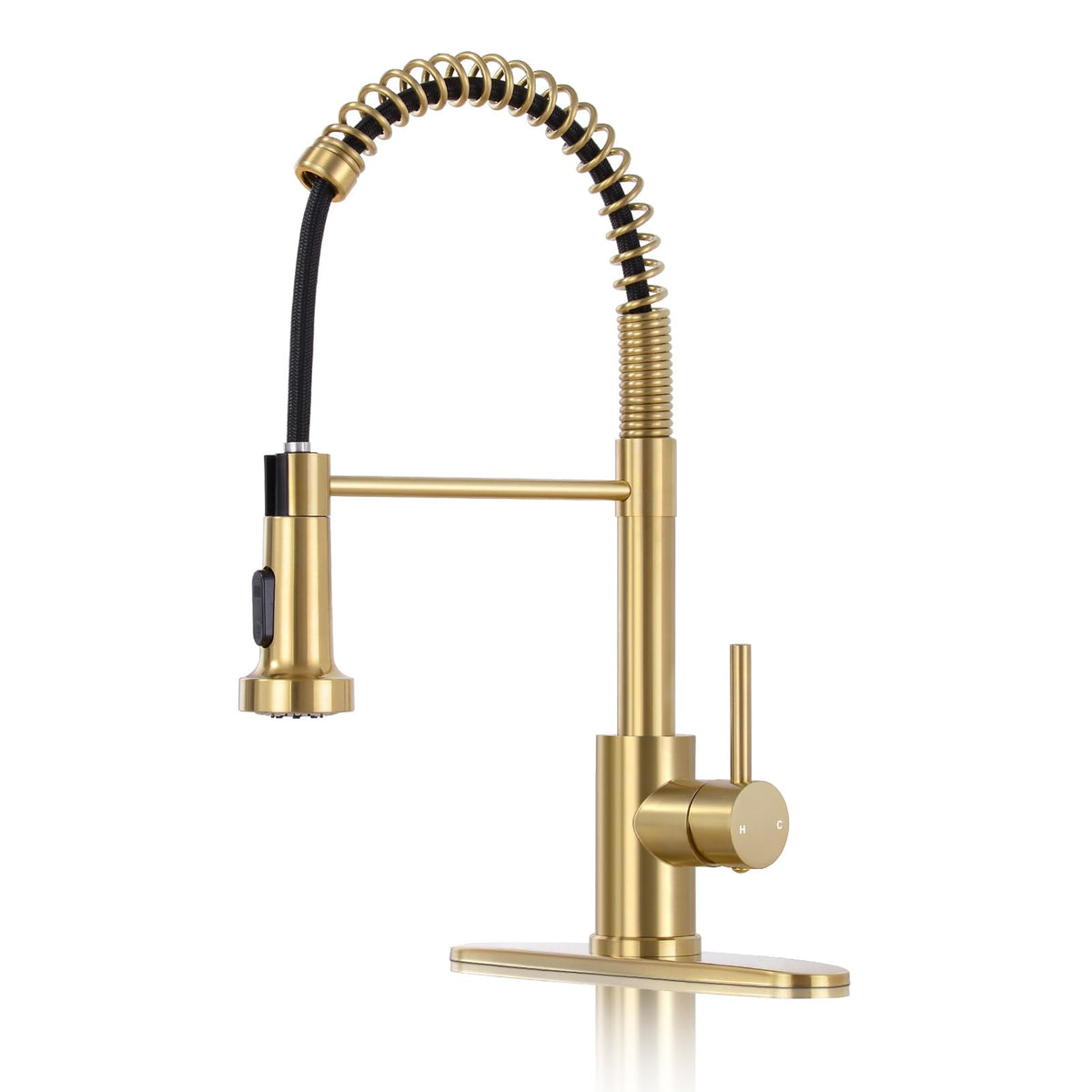 DJS kitchen faucet with pull-down spray in brushed gold for flexible cleaning