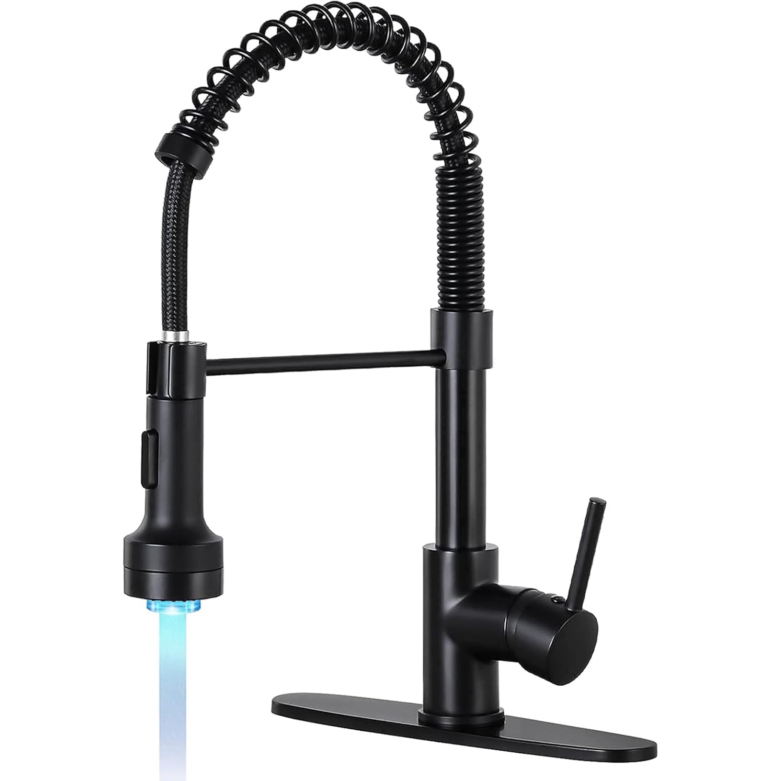 DJS kitchen faucet with pull-down LED light for easy nighttime tasks.