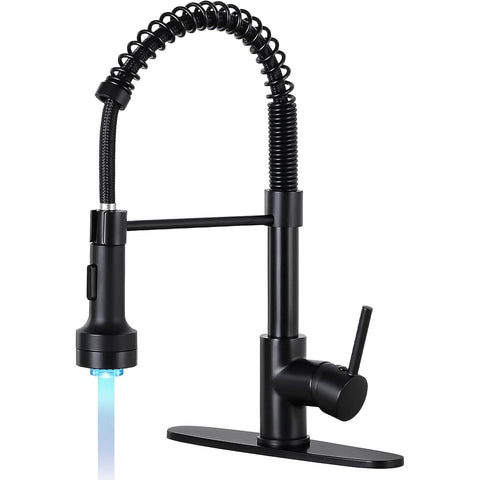 DJS kitchen faucet with pull-down LED light for easy nighttime tasks.