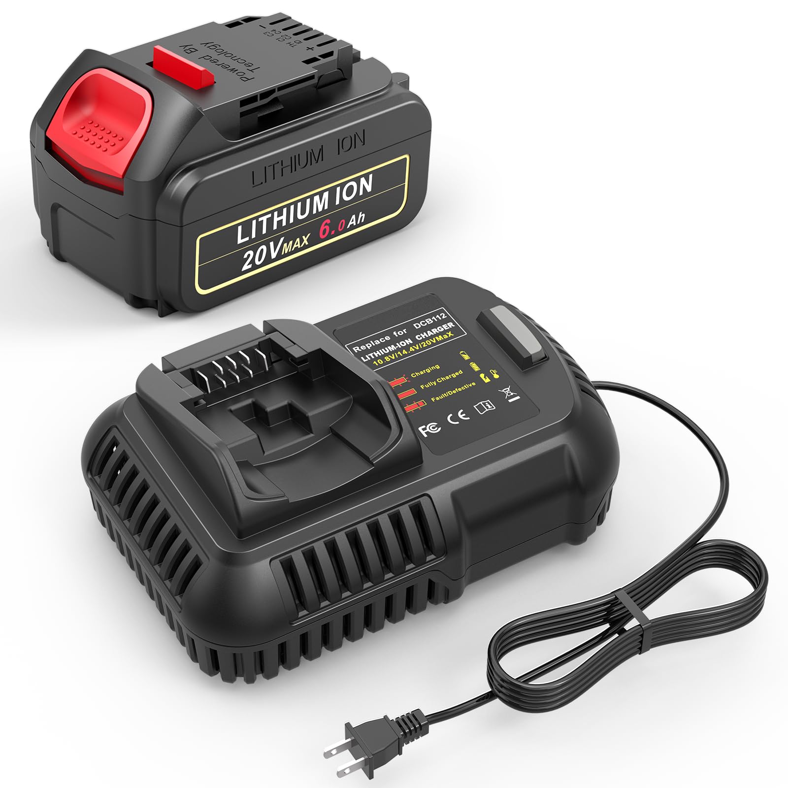 Djsanu 20V 6.0Ah battery extending runtime for DeWalt tools.