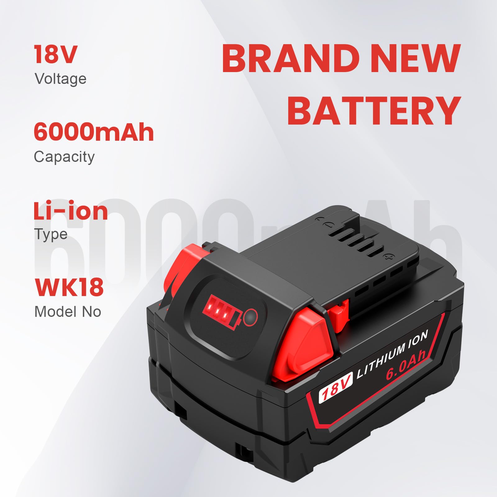 Djsanu Milwaukee WK18 battery, side view, balanced weight for steady handling.