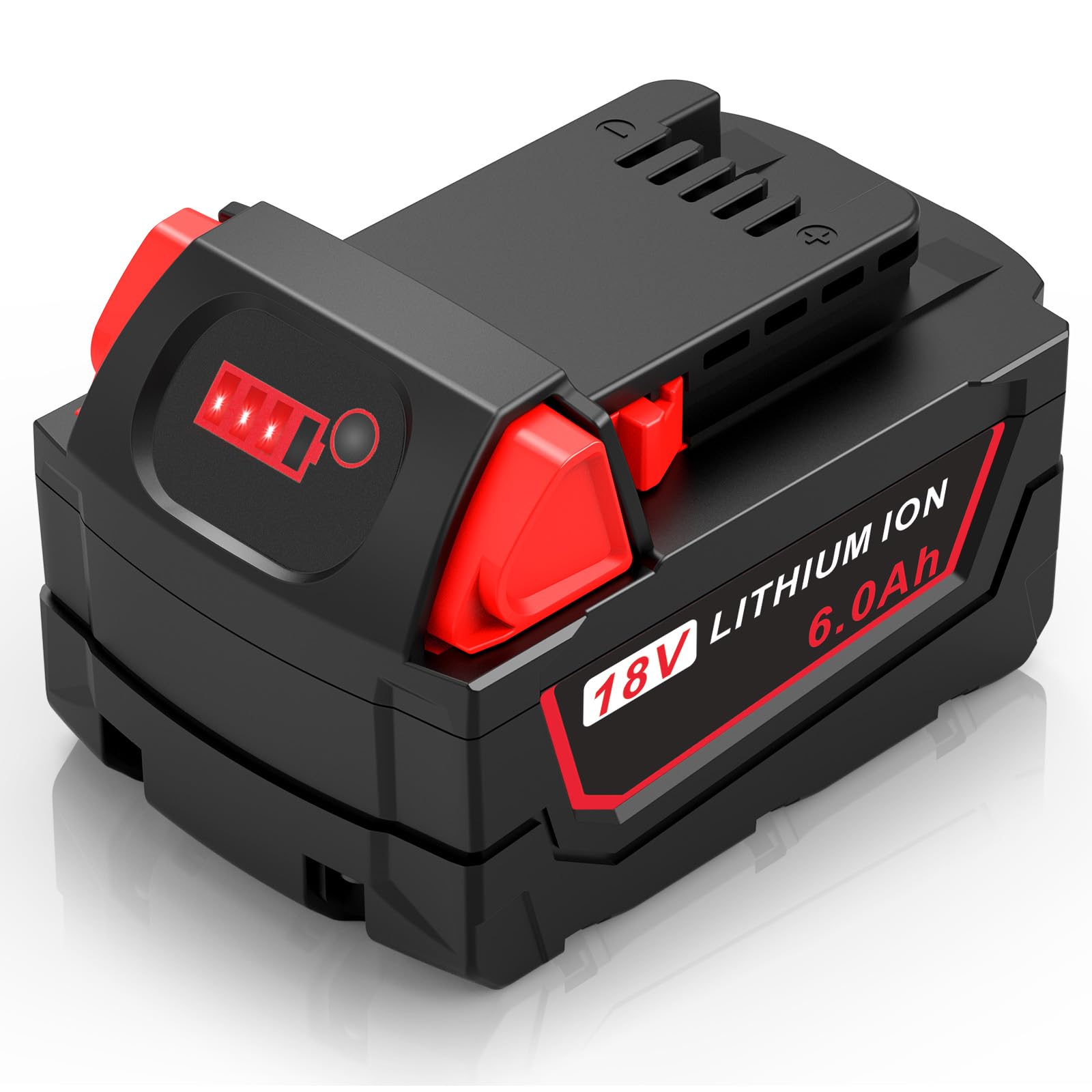 Djsanu Milwaukee WK18 6.0Ah battery, top view, high-capacity power for longer tasks.