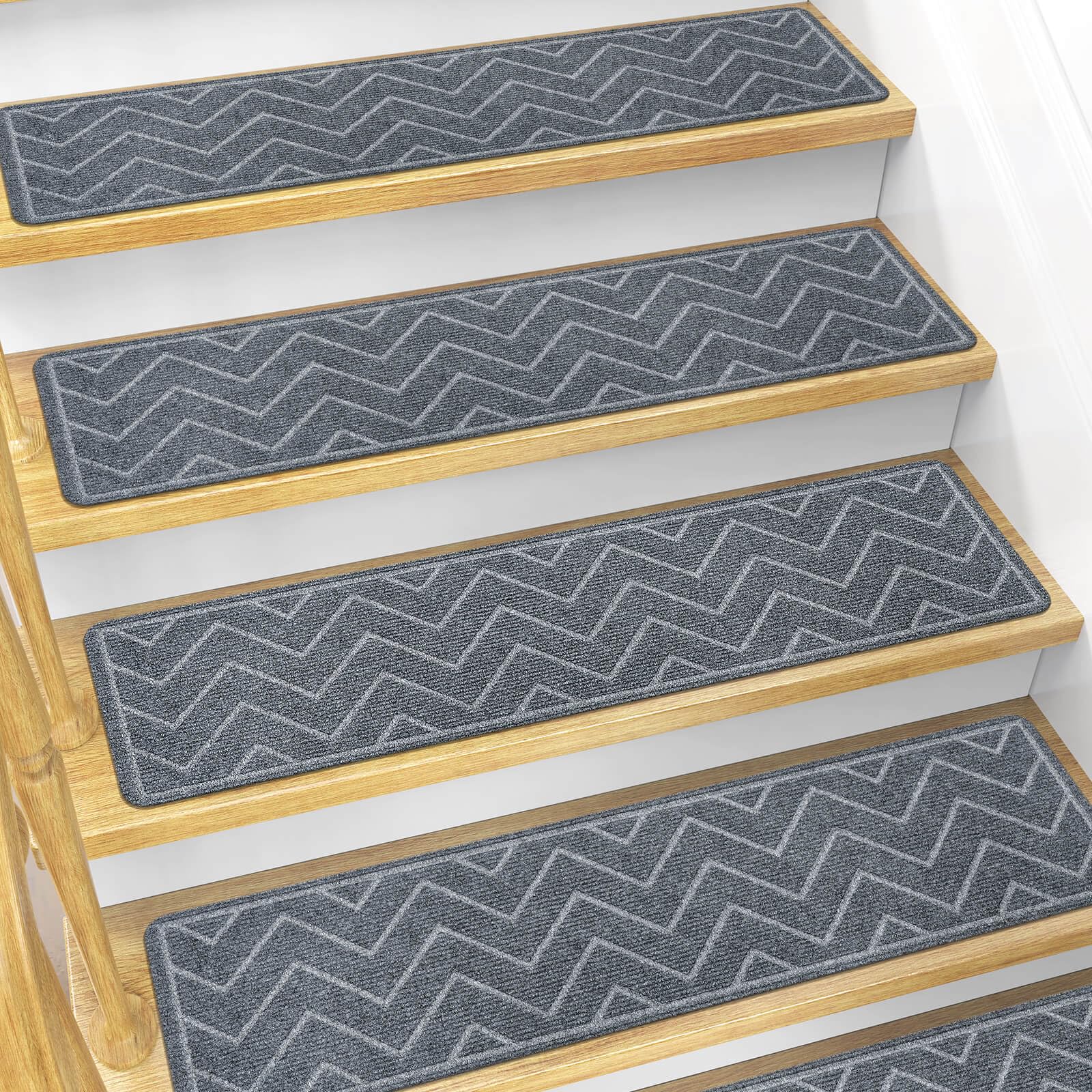 DK177 stair treads with adhesive back on wooden stairs for safer footing