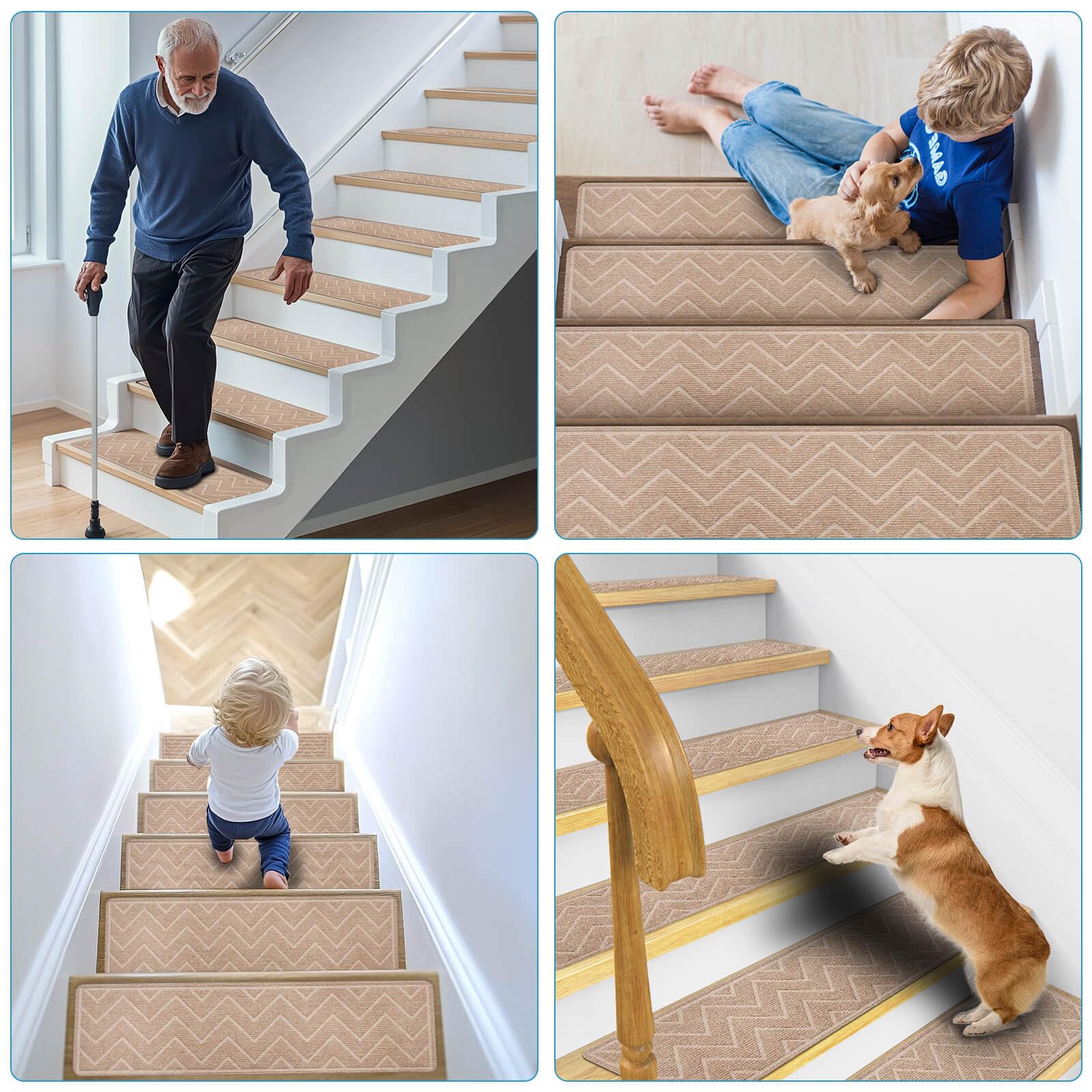 Beige DK177 stair treads complement modern and traditional interiors