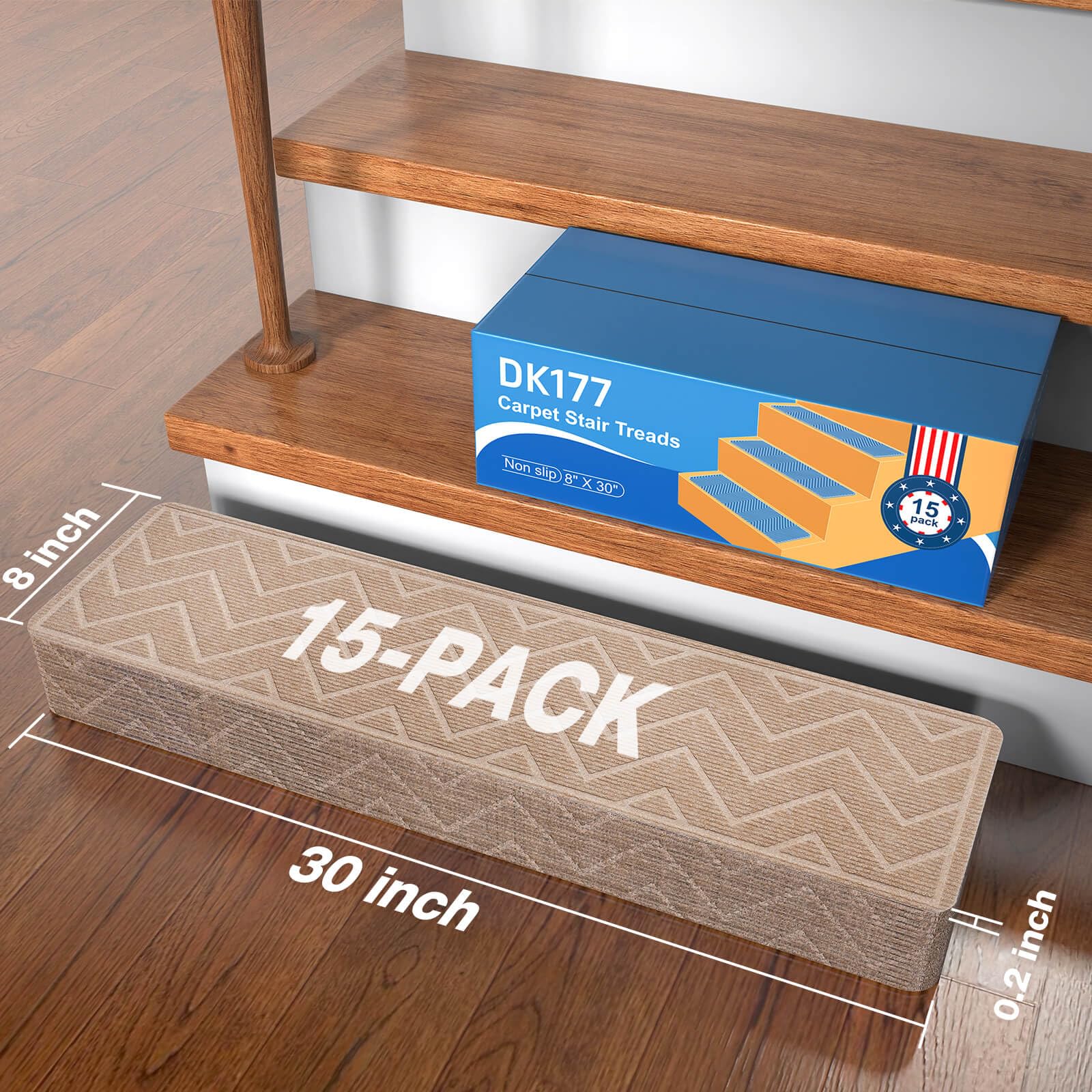 15-pack of DK177 stair treads covers an entire staircase efficiently