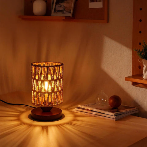 DKCONONY eco-friendly rattan lamp highlighting sustainable craft details.