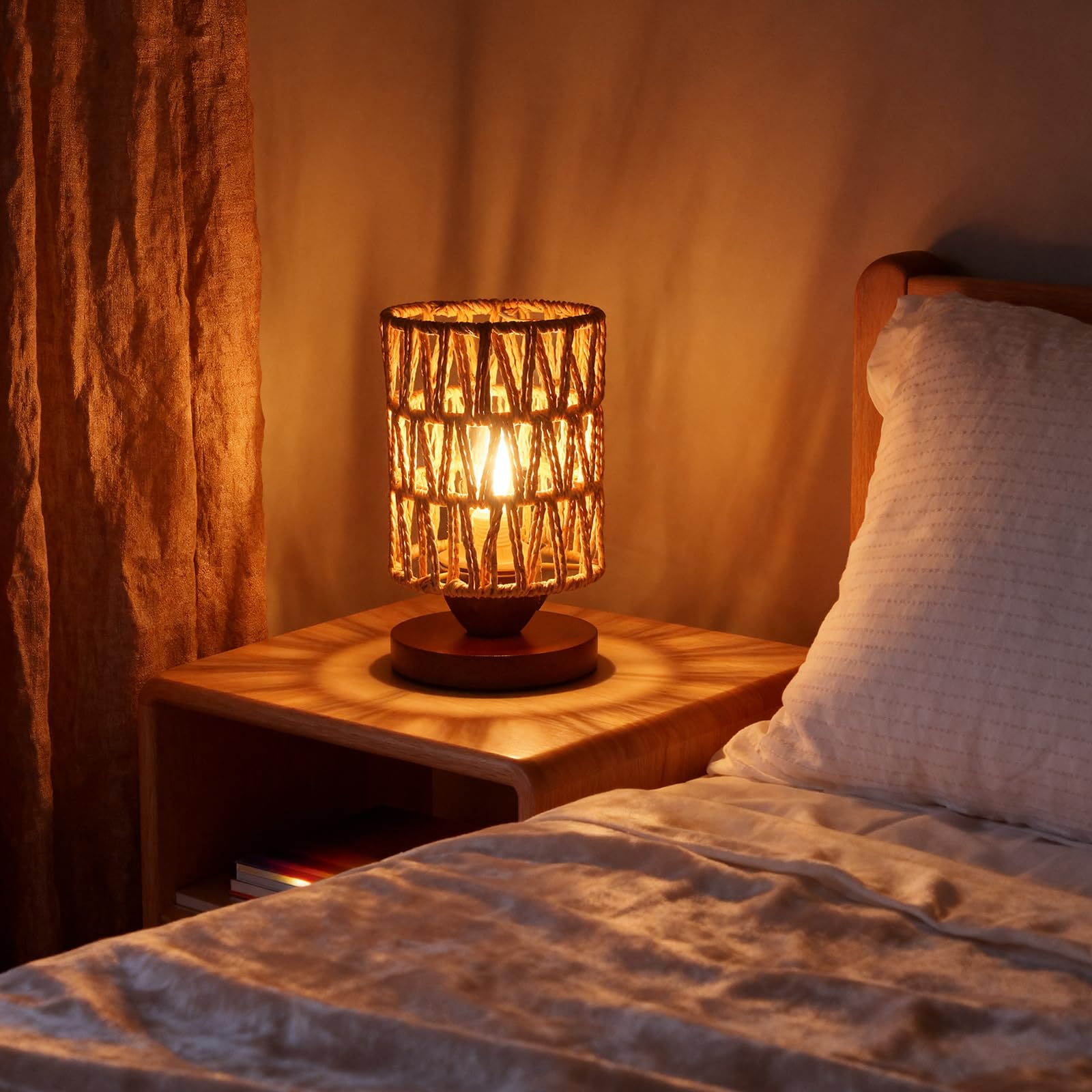 DKCONONY warm white LED lamp close-up showing energy-efficient bedside glow.