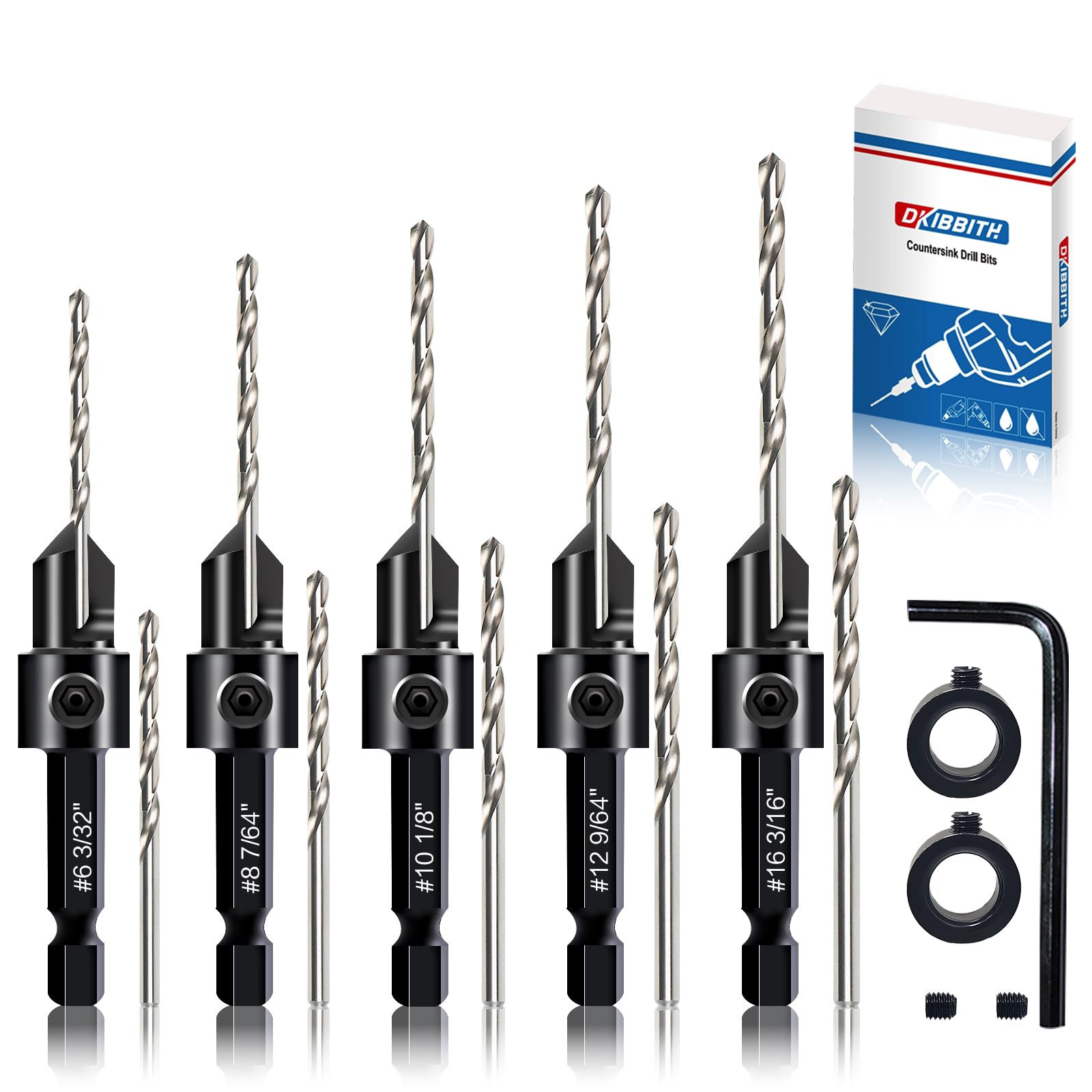 DKIBBITH 12-piece countersink set in a case for precise wood joinery.