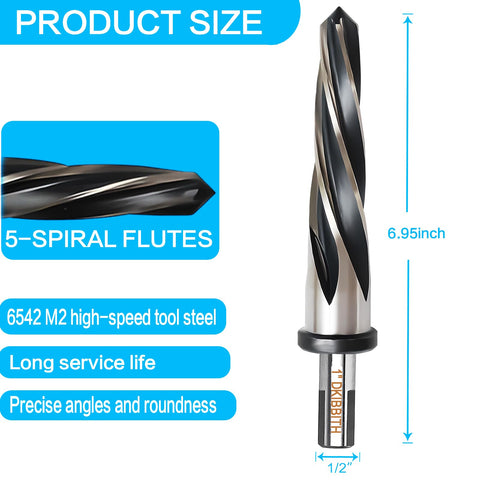 DKIBBITH 1-inch reamer mid-use angle showing five flutes for clean hole sizing.