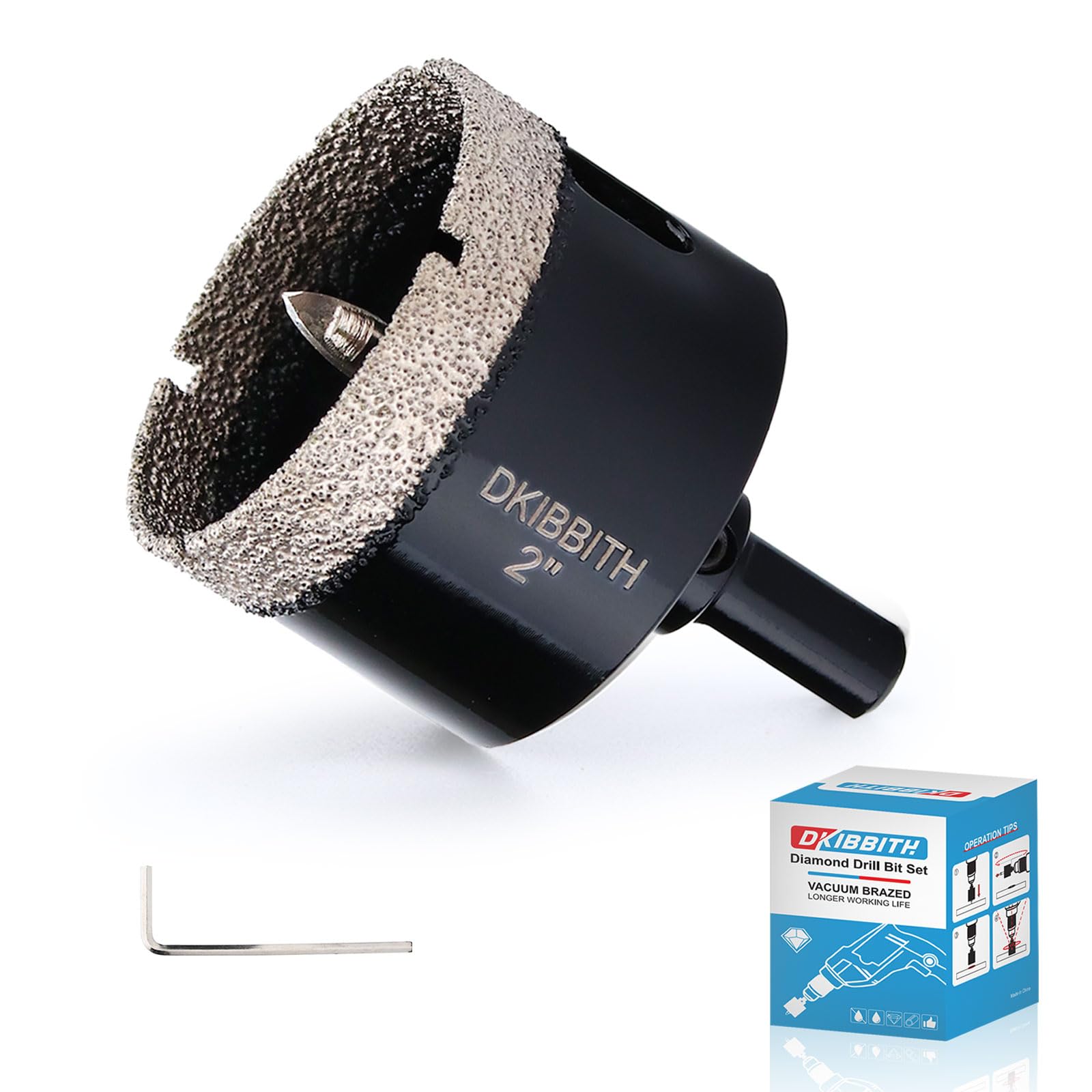 DKIBBITH 2-Inch diamond hole saw with pilot drill ready for precise circle drilling.