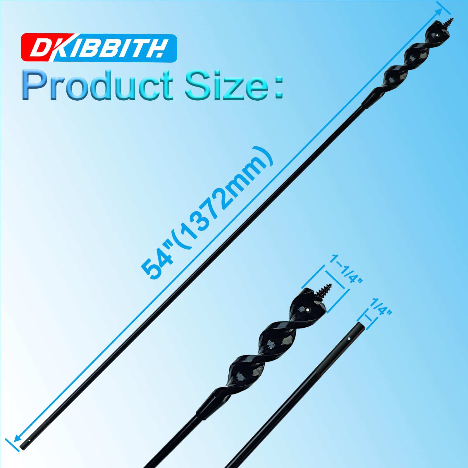 DKIBBITH 54inch-length auger provides extended reach for concealed spaces.