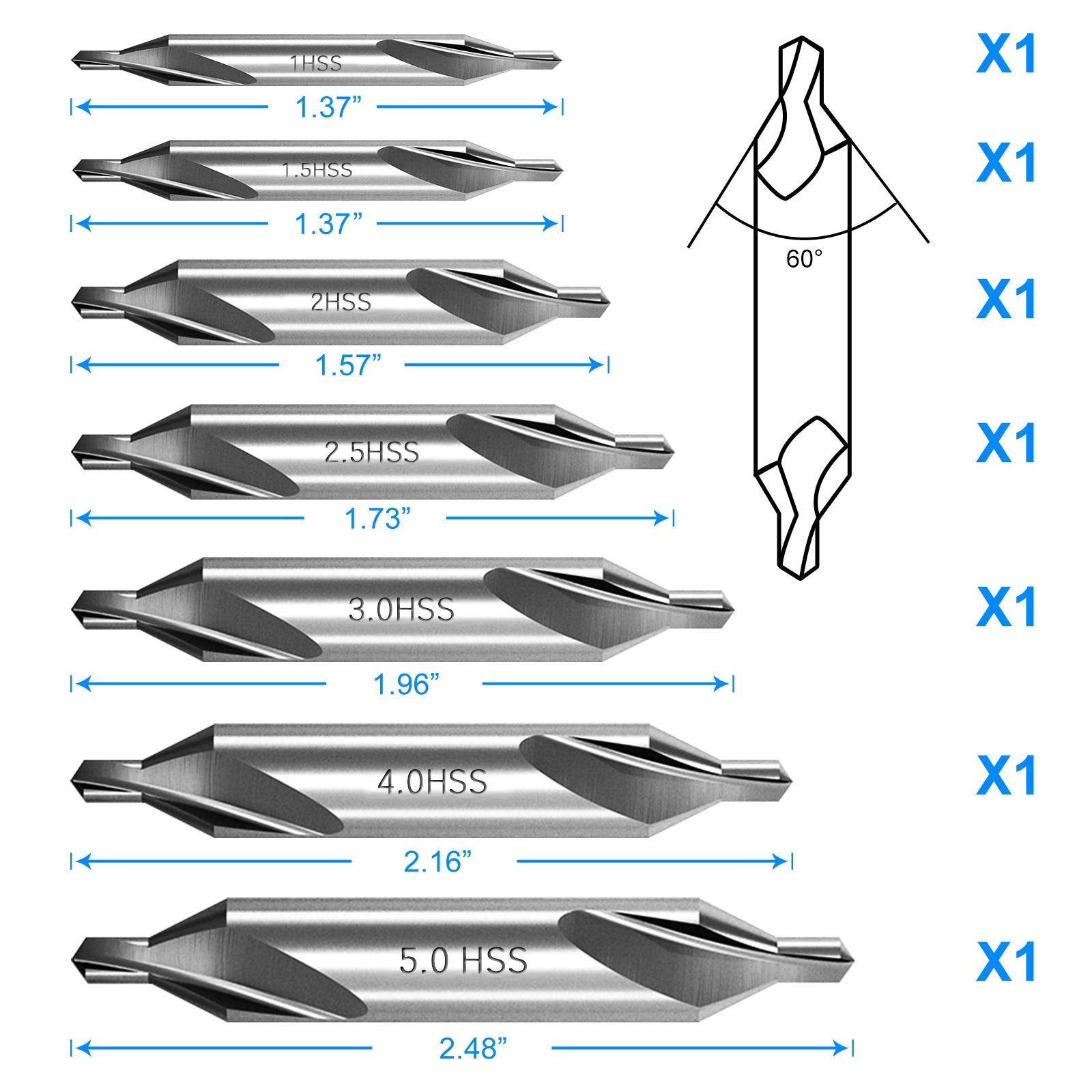 DKIBBITH center drill bits set, 1.5mm, clean countersinks for accurate hole prep.
