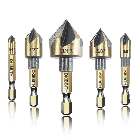 DKIBBITH countersink drill bit set 5pc in case for organized storage and quick access