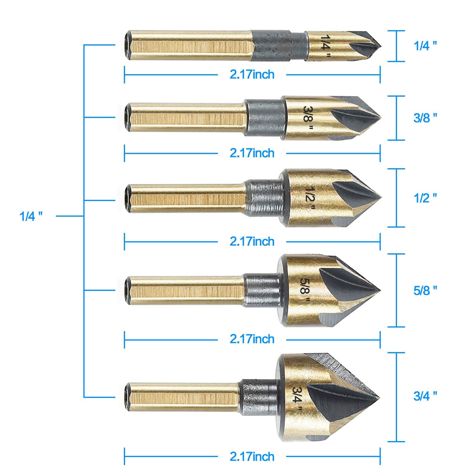 DKIBBITH countersink set five-flute design for smoother drilling
