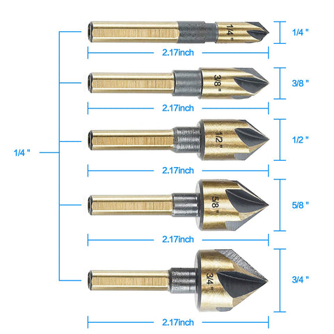 DKIBBITH countersink set five-flute design for smoother drilling