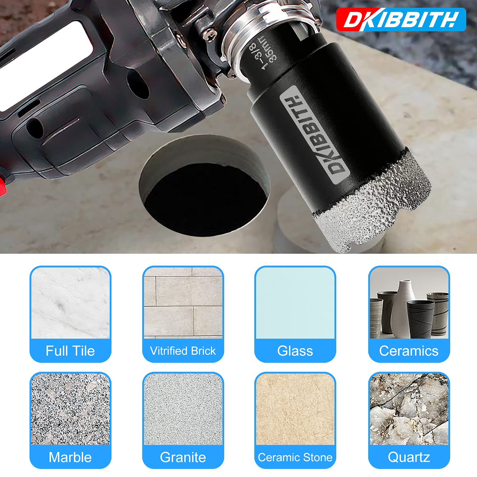 DKIBBITH core bit close-up on granite surface for precision