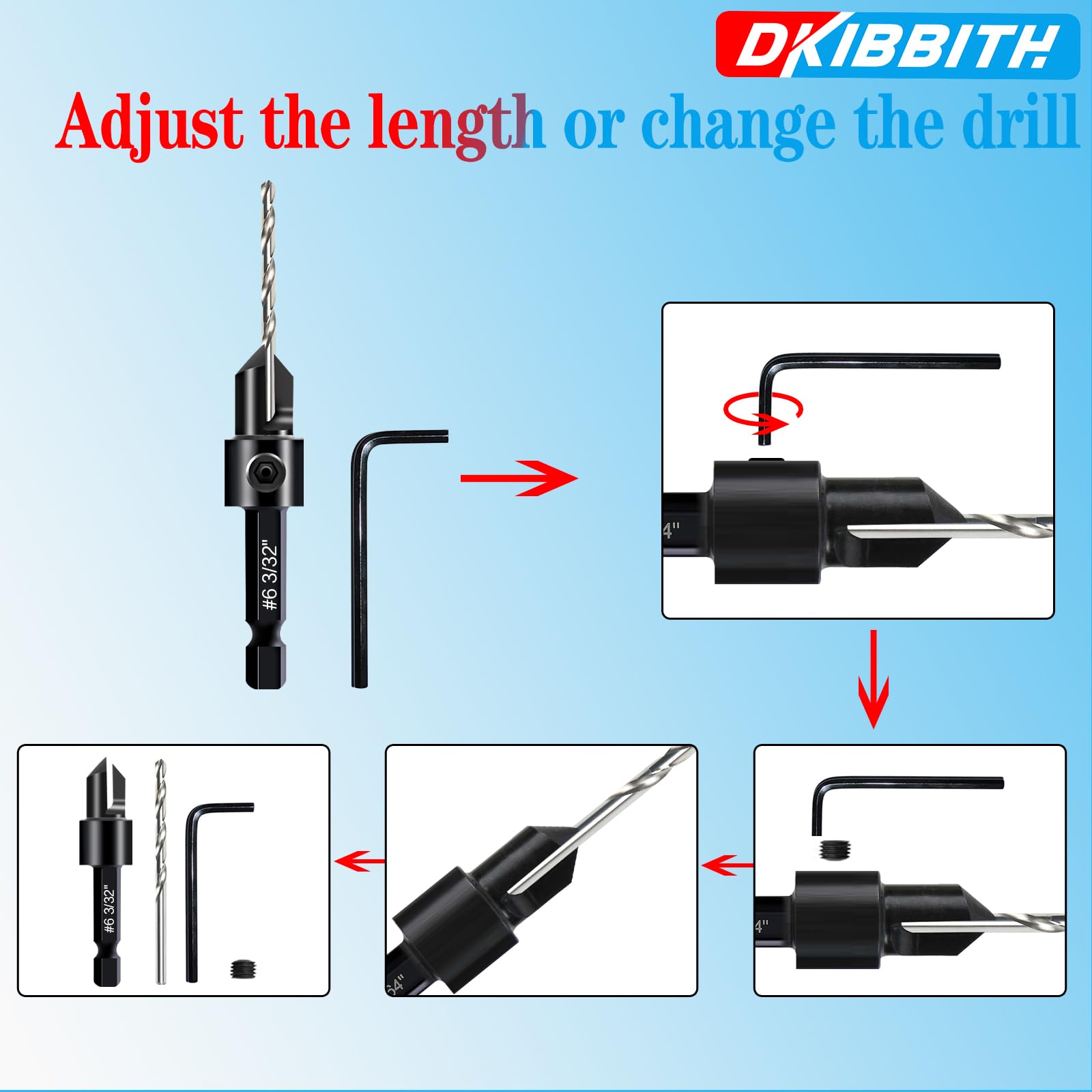 DKIBBITH hex wrenches enable fast bit changes with universal 1/4 inch shanks.