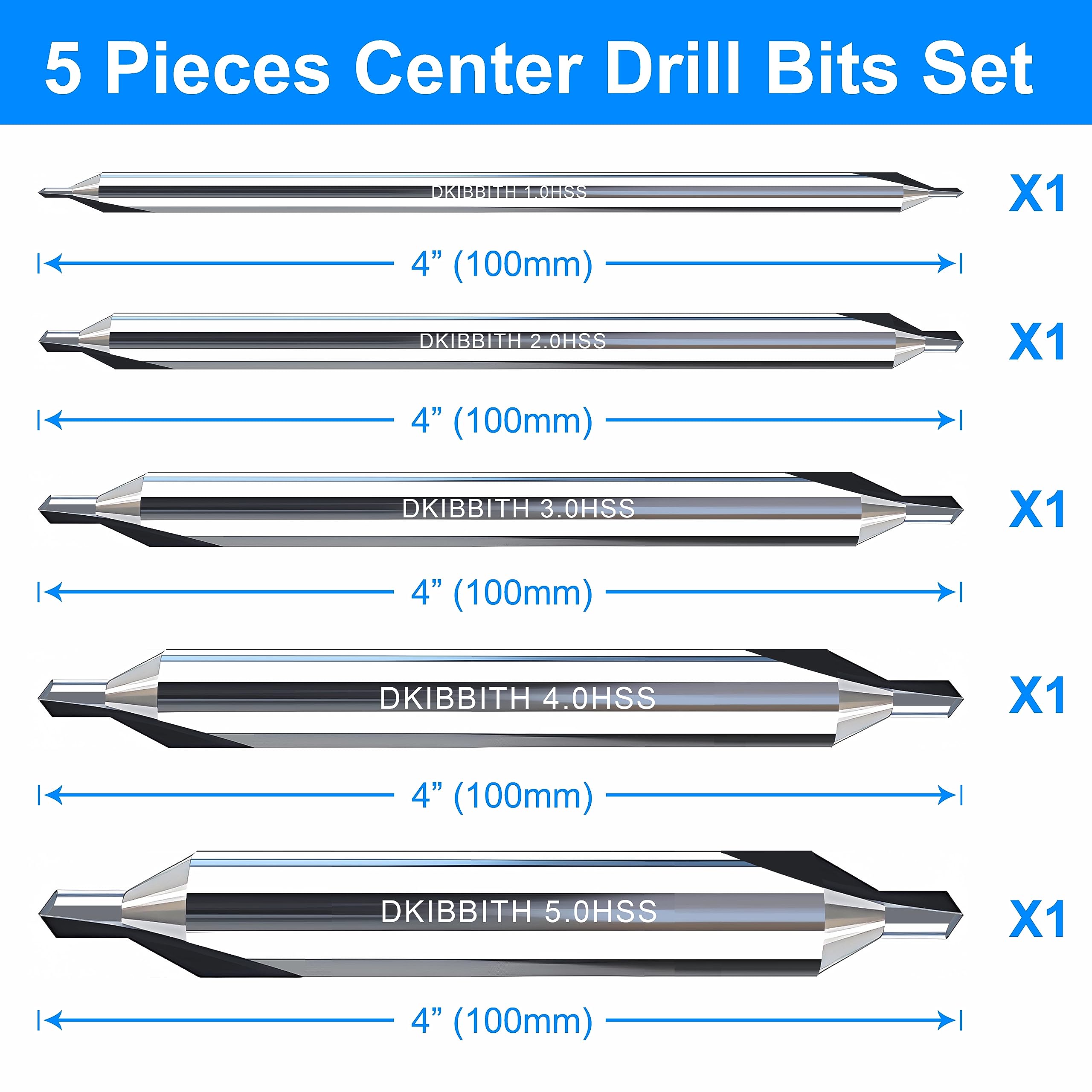 DKIBBITH M2 HSS center drill bit close-up highlighting durable steel and sharp edge.