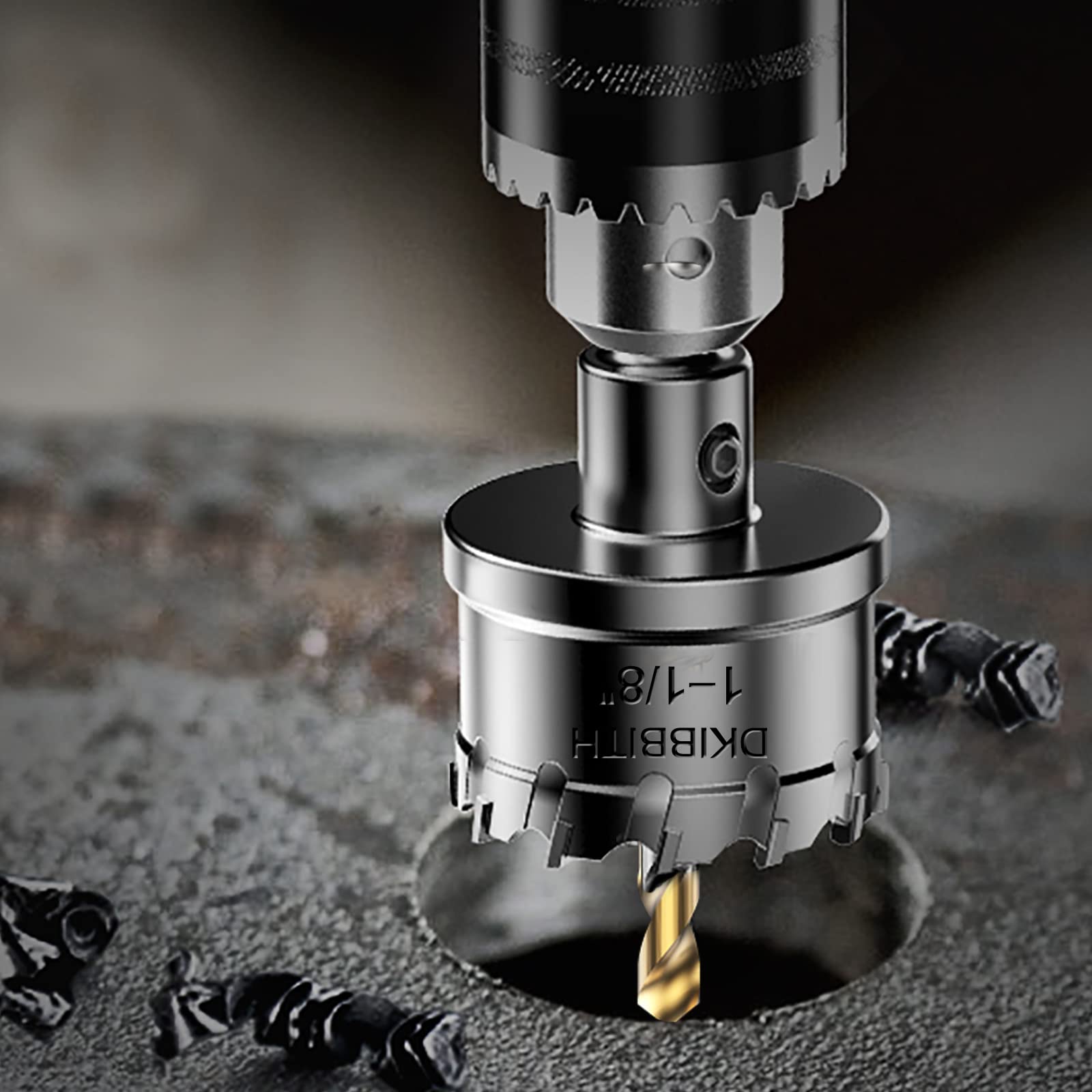 Low-speed drilling preserves tool life with DKIBBITH TCT hole saw.