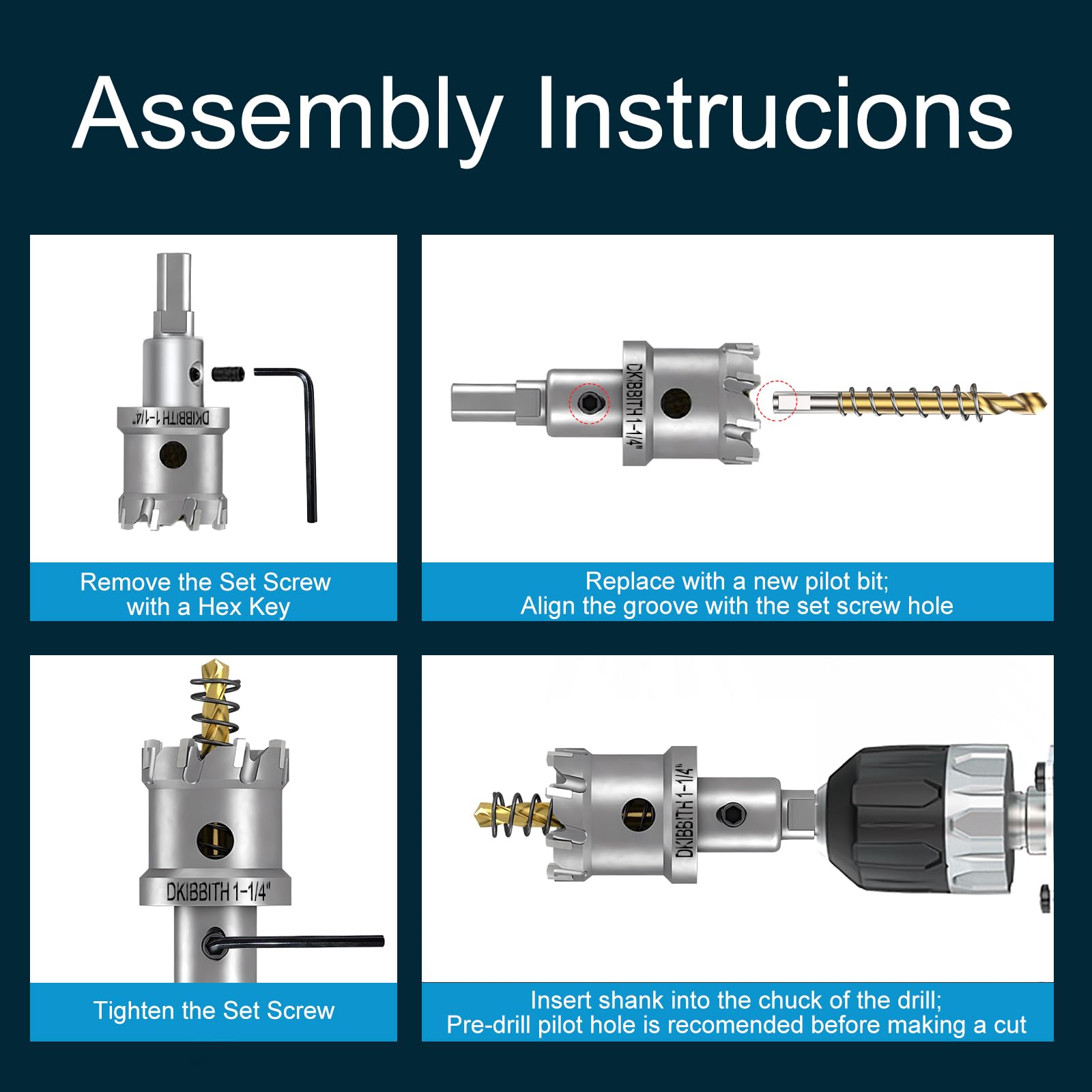 Split-point pilot bit ensures accurate starts in DKIBBITH TCT hole saw.