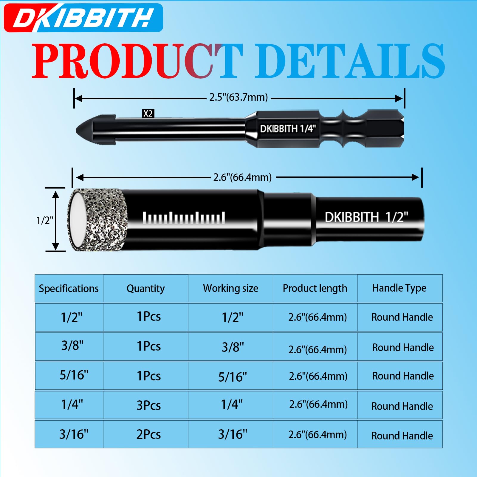 Ten-pack dry diamond bits for precise tile and stone drilling