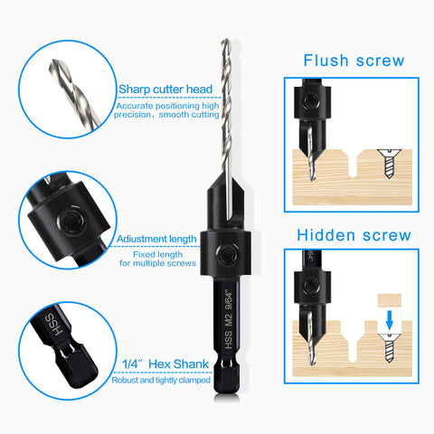DKIBBITH three-in-one countersink bits drill, countersink, and counter-bore efficiently