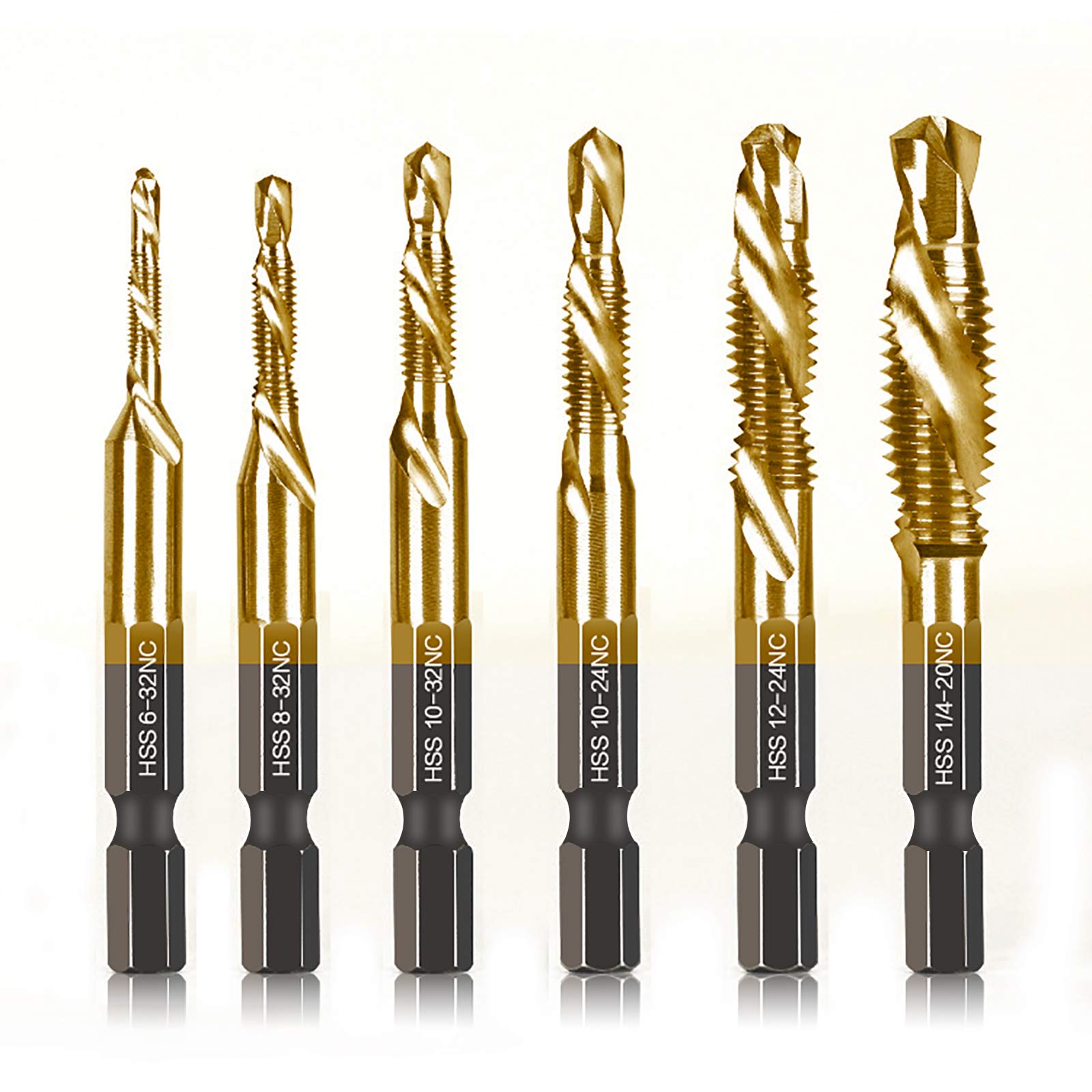 DKIBBITH titanium drill-tap set with 6 SAE sizes for versatile metalwork
