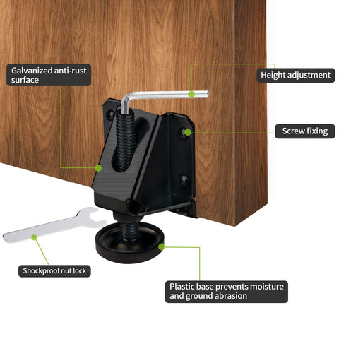 DkOvn leg leveler base with protective cover guards floors and resists moisture.