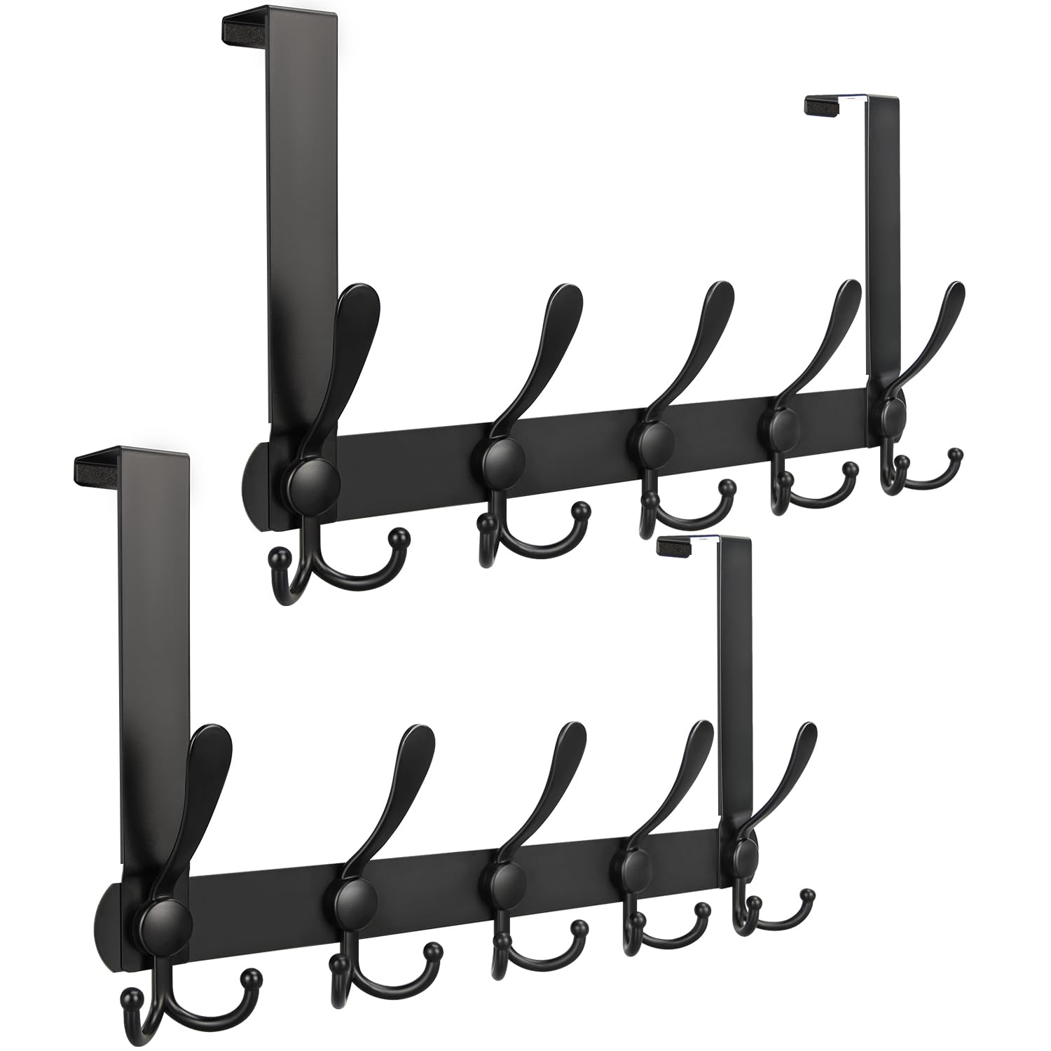 DkOvn over-the-door hook black front view keeps coats organized and off the floor.
