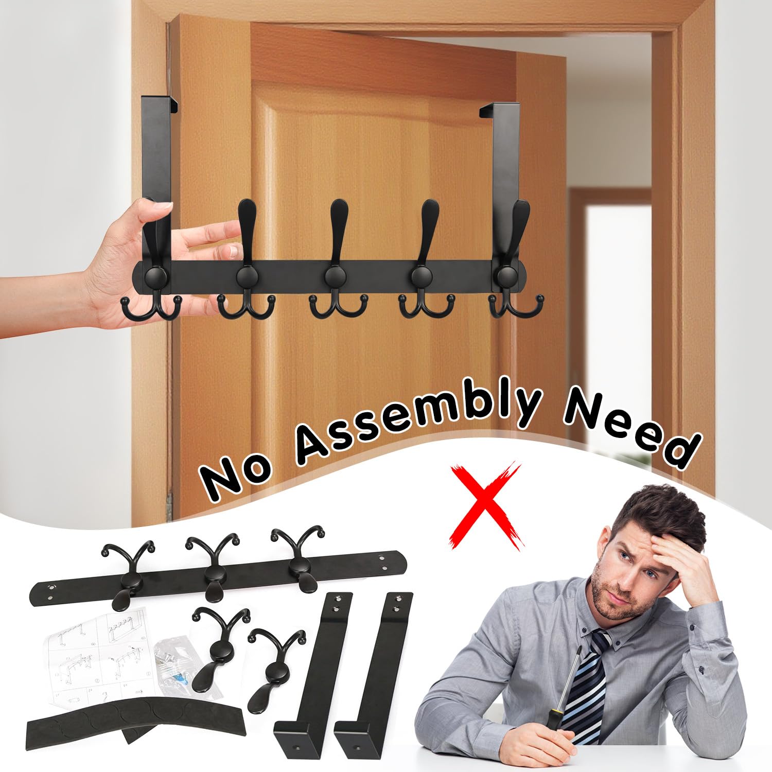 DkOvn hook black side view demonstrates secure over-door grip.