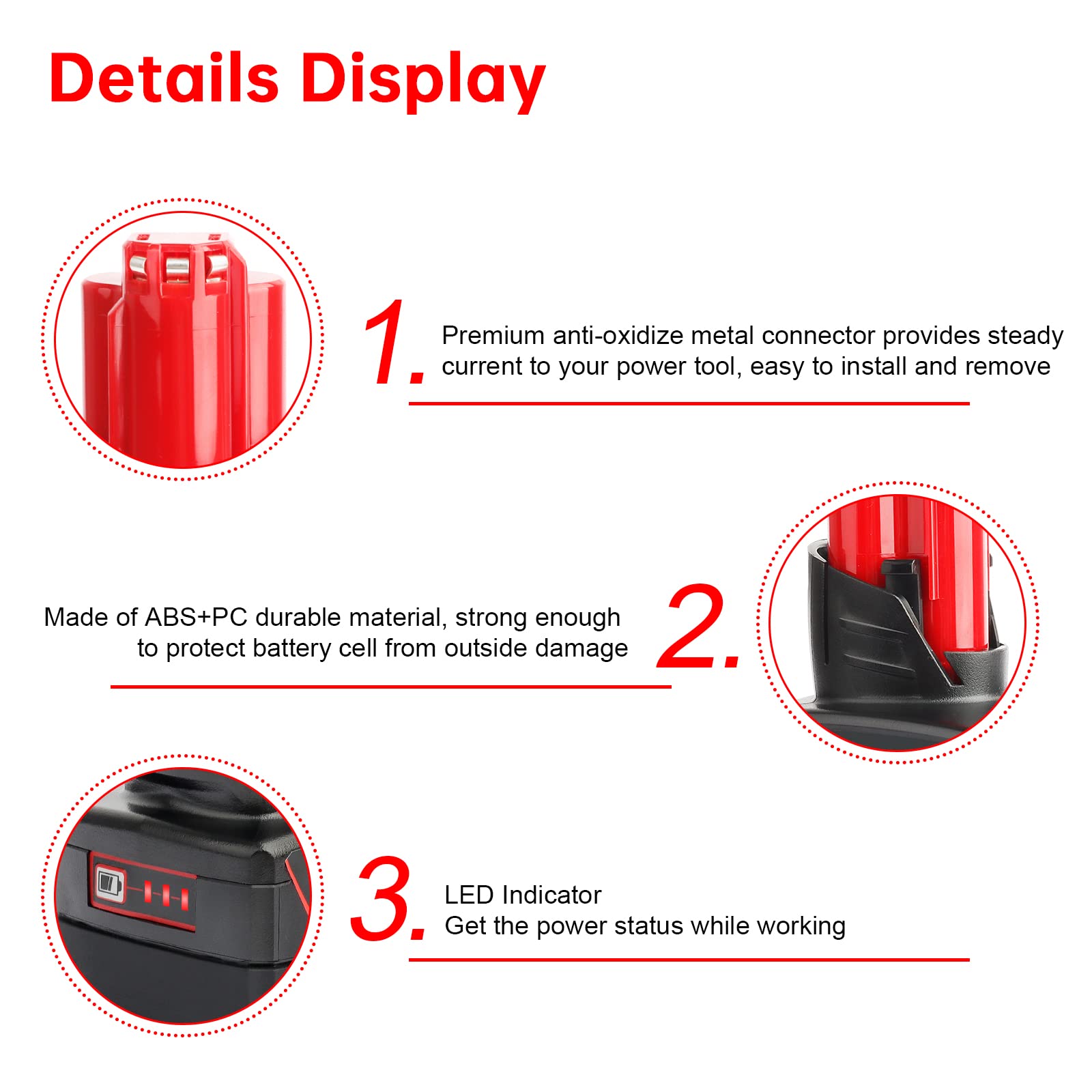 DKSIDKN battery with LED indicator shows charge level at a glance.