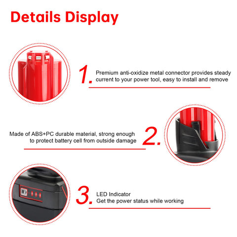 DKSIDKN battery with LED indicator shows charge level at a glance.