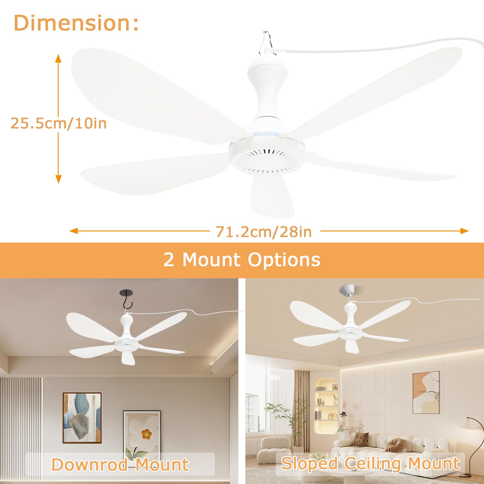 Dladeli ceiling fan shown in camping tent setup for portable cooling.