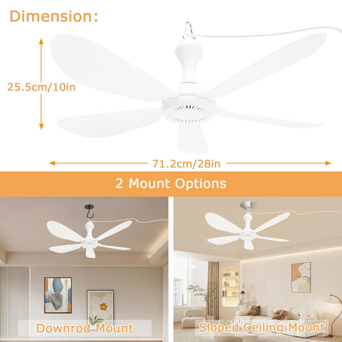 Dladeli ceiling fan shown in camping tent setup for portable cooling.