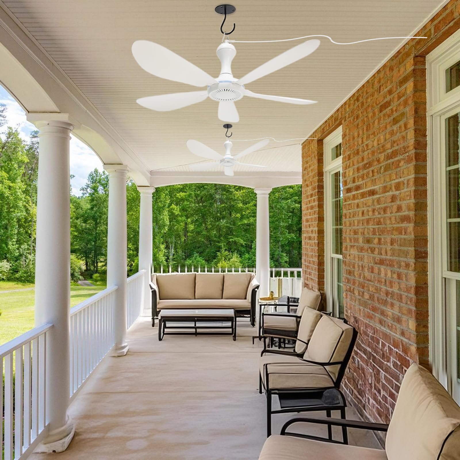 Dladeli ceiling fan versatile for indoor and outdoor use on patios and in tents.