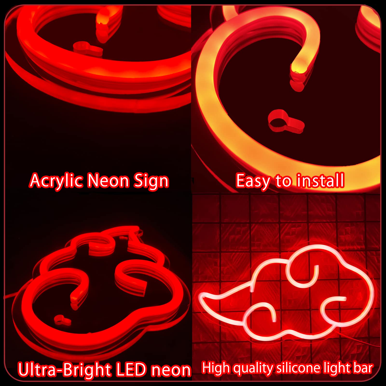 Dleouly red cloud neon close-up highlighting smooth glow