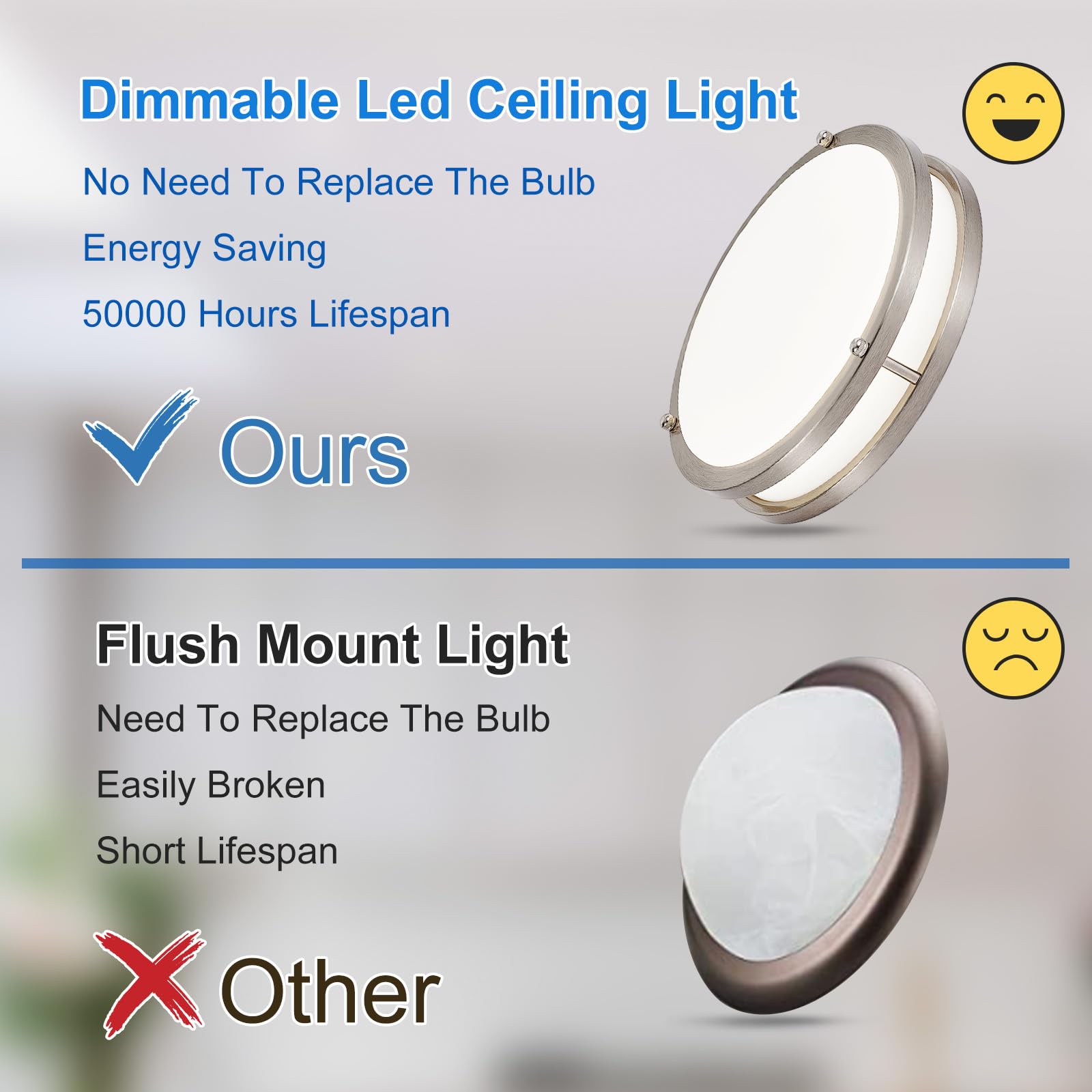 DLLT 10-inch LED ceiling light provides dimmable brightness for living spaces.