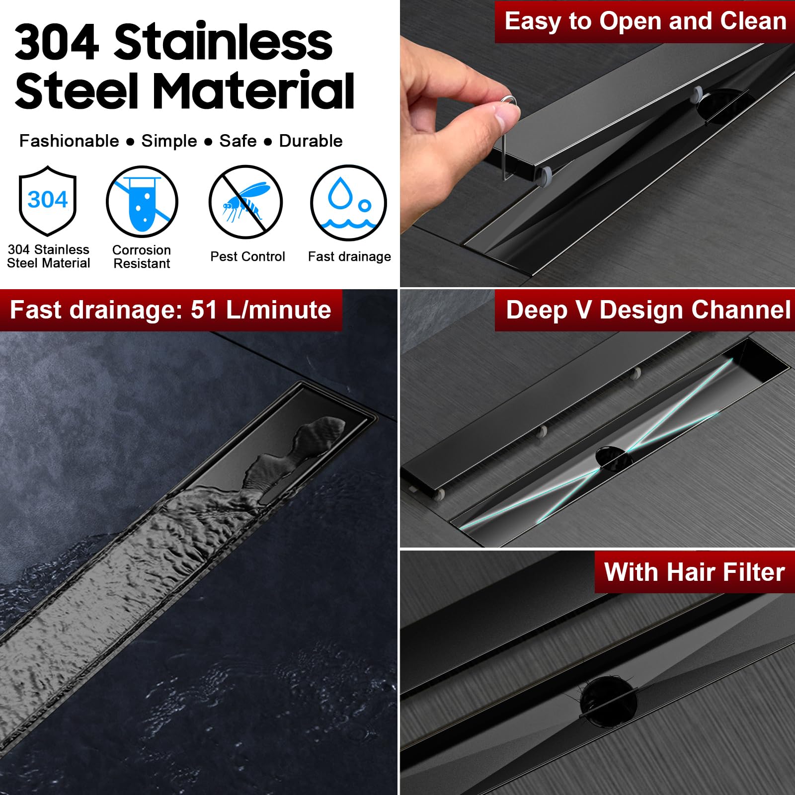 DLONE adjustable feet stabilize the drain on uneven bathroom floors.