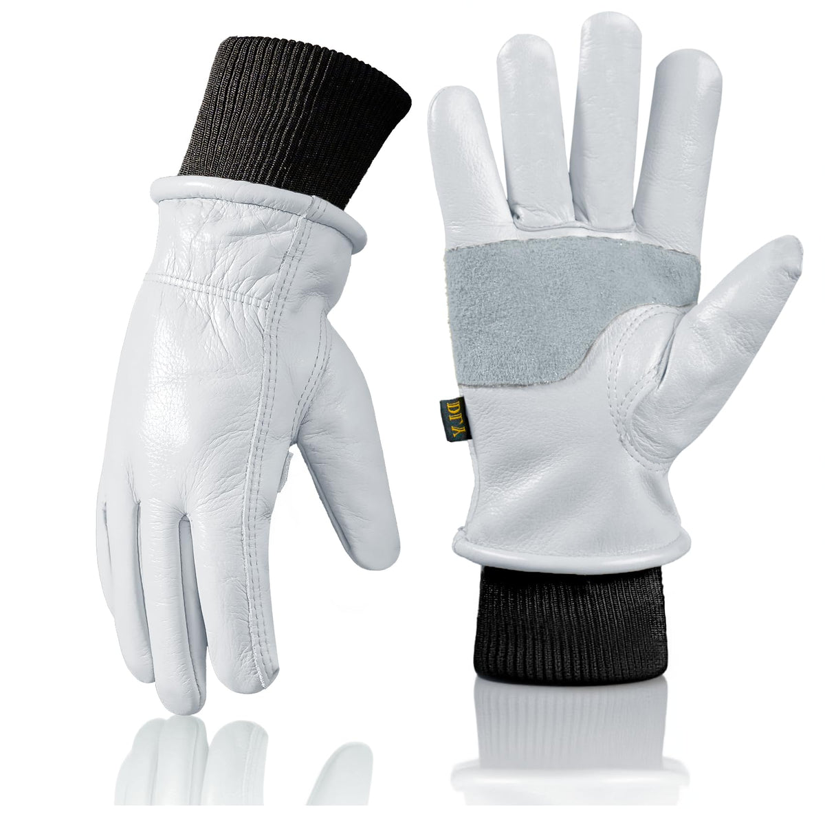 DLY winter gloves for women in cowhide leather showing durable construction for cold-weather work