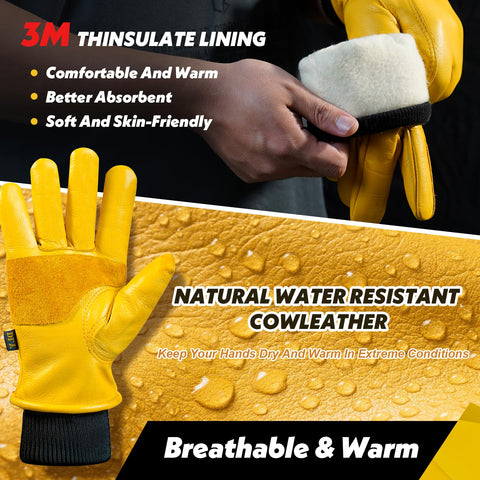 DLY cowhide palm detail on gloves, durability and grip