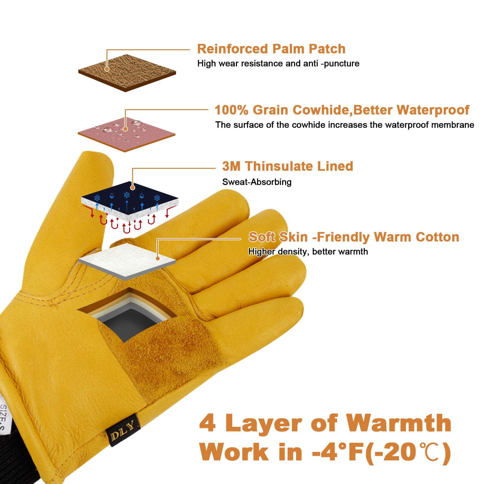 DLY warm Thinsulate lining visible for warmth in cold conditions