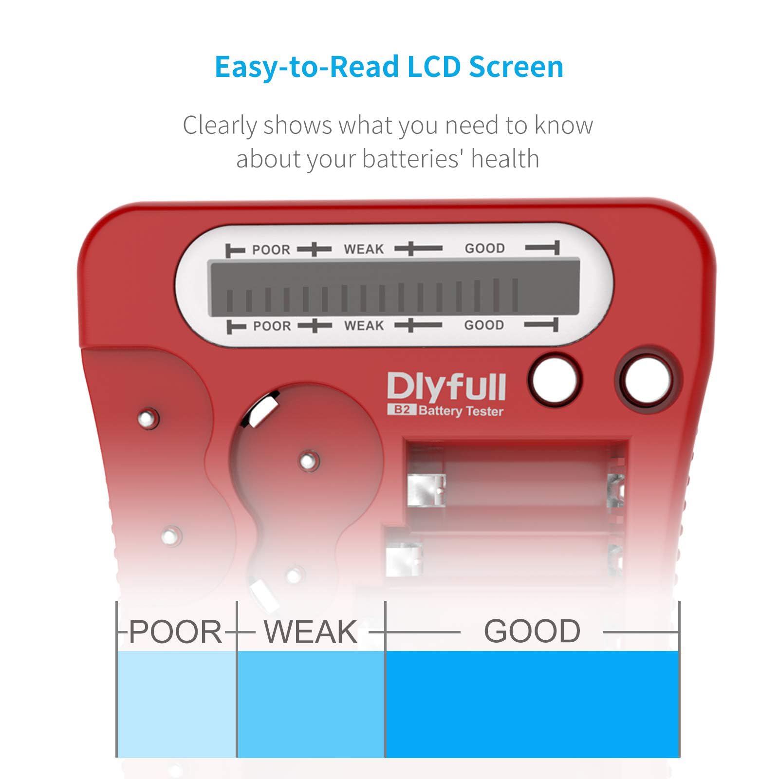 DLYFULL Battery Tester compact design fits easily in a pocket.
