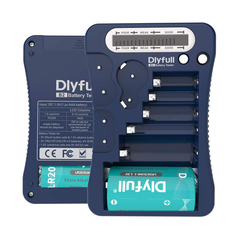 DLYFULL battery tester front view for on-the-go checks.